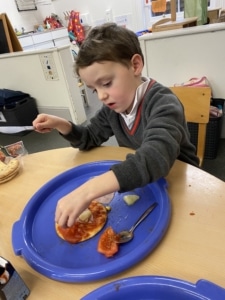 Lower Prep pupils make pizzas
