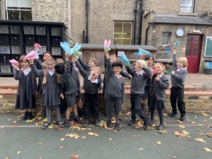 Upper prep pupils holding their newly made kites