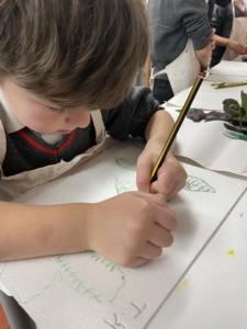 Year 2 pupils work with paint in this enrichment session