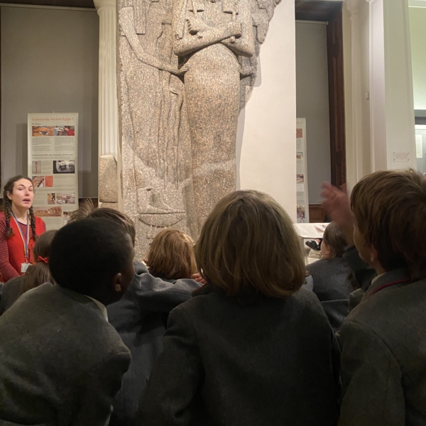 Year 3 gathered in front of a museum display in the Egyptian wing.